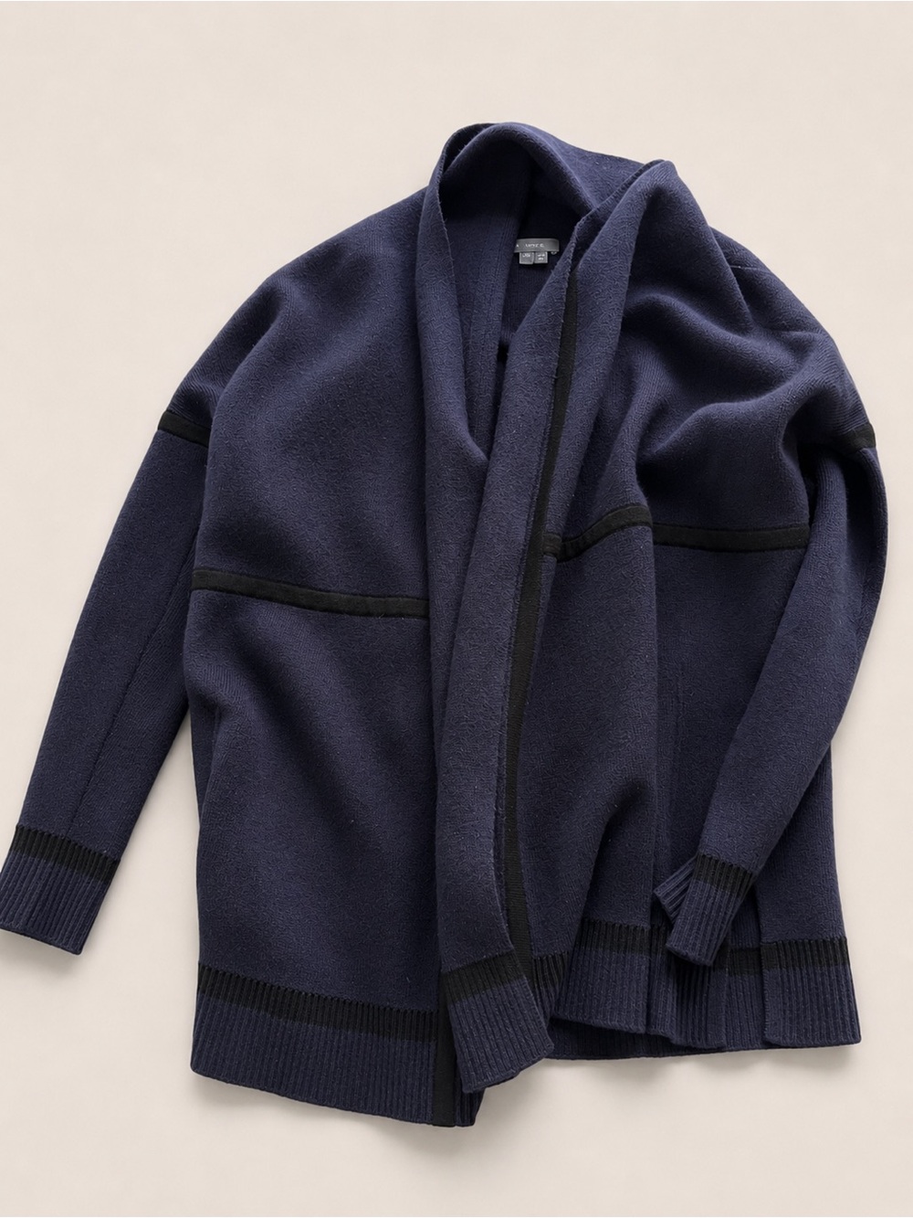 Vince Cashmere Blend Open Cardigan Sweater XS Navy/Black Luxe Minimalist